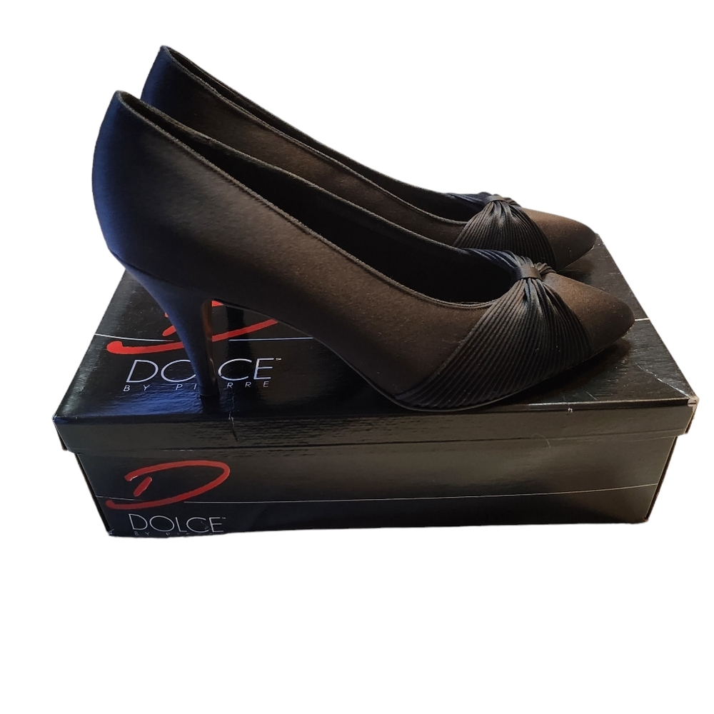 Vintage Dolce by Pierre Denise Black Fabric Fancy Pump Heels Size 8.5M w/Box